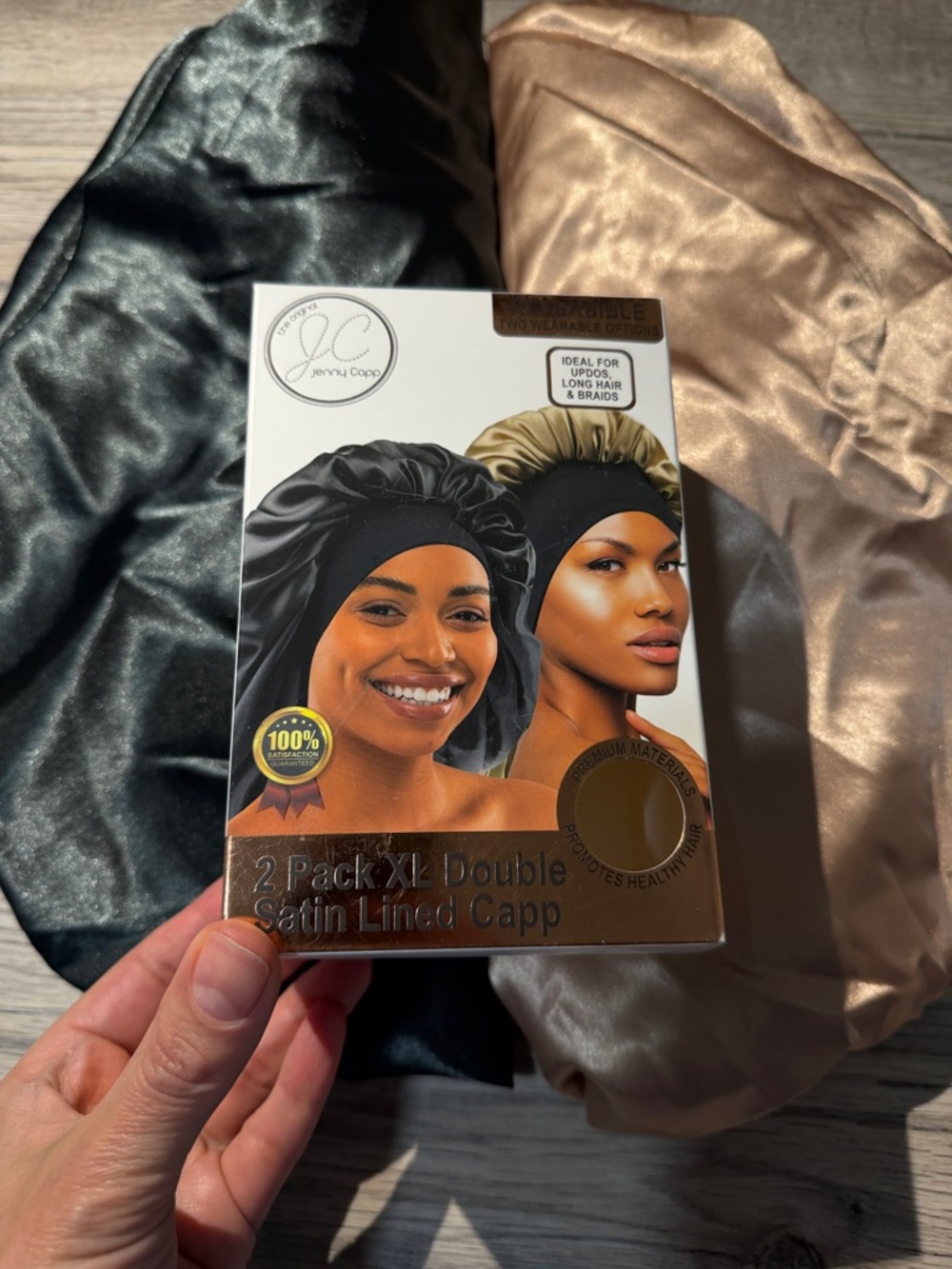 2-Pack XL Double Satin Lined Cap - Black & Champagne